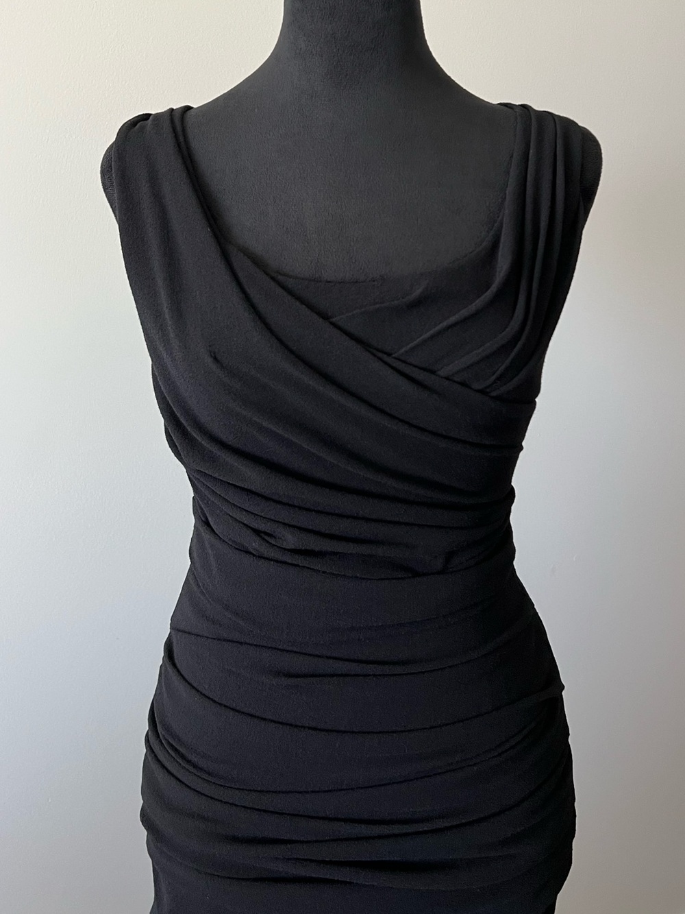 Dolce & Gabbana Silk and Wool Black Sleeveless Ruched Elegant Evening Dress